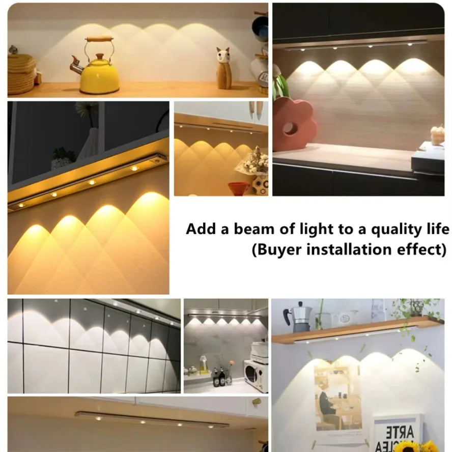 Motion Sensor Tri Color Dimmable LED Night Light USB Rechargeable Lamp for Kitchen Wardrobe Cabinet Lighting 20Cm/30Cm/60Cm Leds