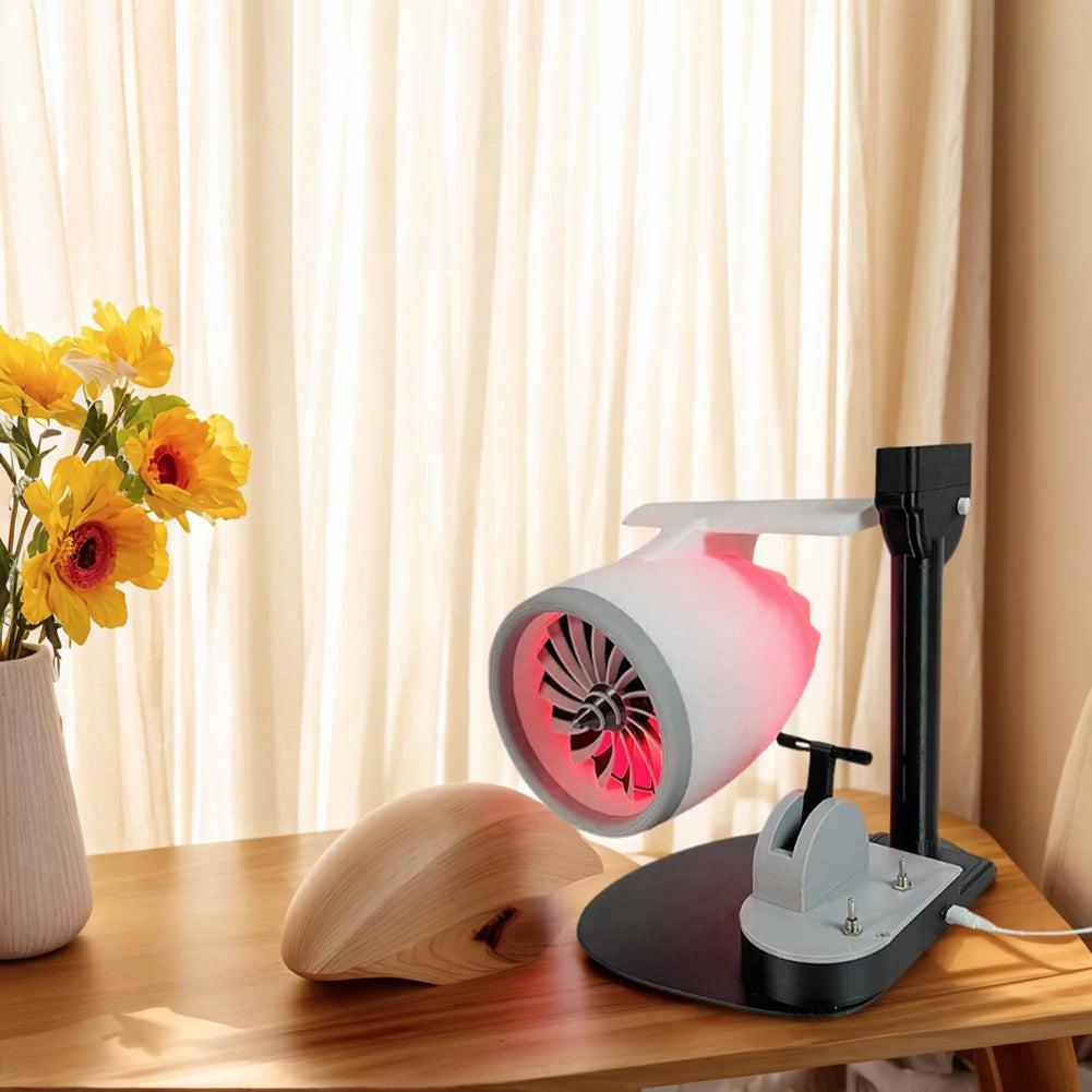 USB Jet Fan Creative Desktop Turbo Jet Fan with Humidifier and Tail Light Jet Engine Fan Engine Model Office Desk Fan