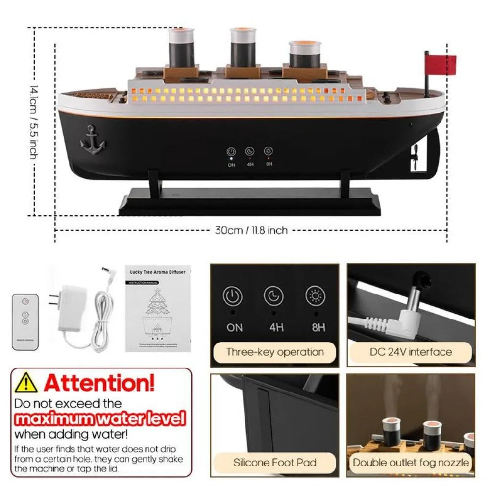 Titanic Ship Model Air Humidifier Home 250Ml Remote Control Essential Oil Jellyfish Smoke Ring Spray Aroma Diffuser Humidifiers