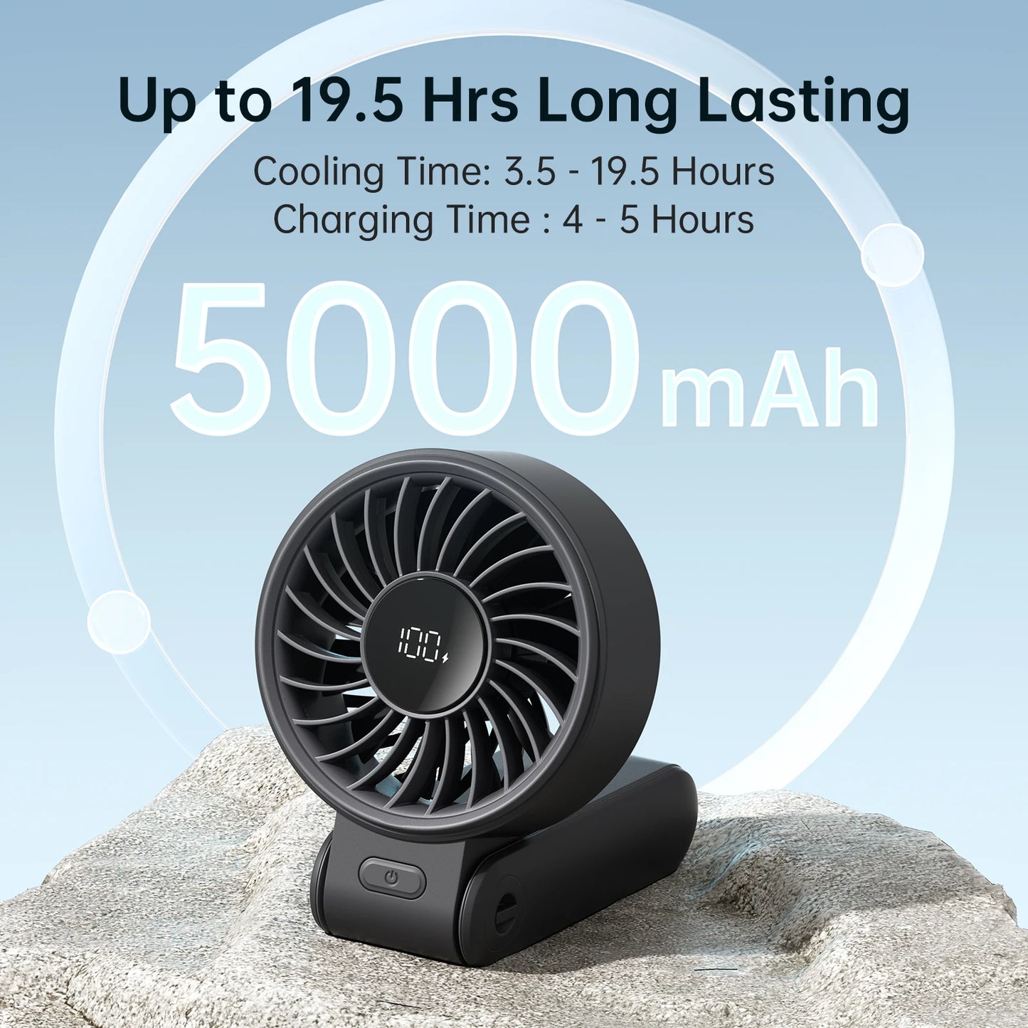 Portable Handheld Fan with LED Display,5 Speeds,5000Mah,150°Folded,3-In-1 Hand/Desk/Neck Multifunction Personal Fan