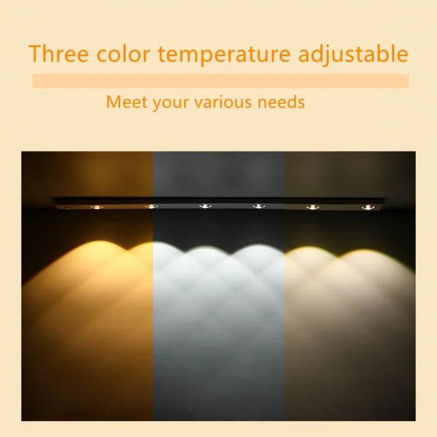 Motion Sensor Tri Color Dimmable LED Night Light USB Rechargeable Lamp for Kitchen Wardrobe Cabinet Lighting 20Cm/30Cm/60Cm Leds
