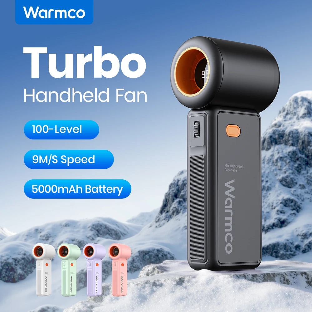 Portable Handheld Fan, 5000Mah Powerful Mini Turbo Fan, 13000 RPM High Speed USB Rechargeable for Travel & Outdoor