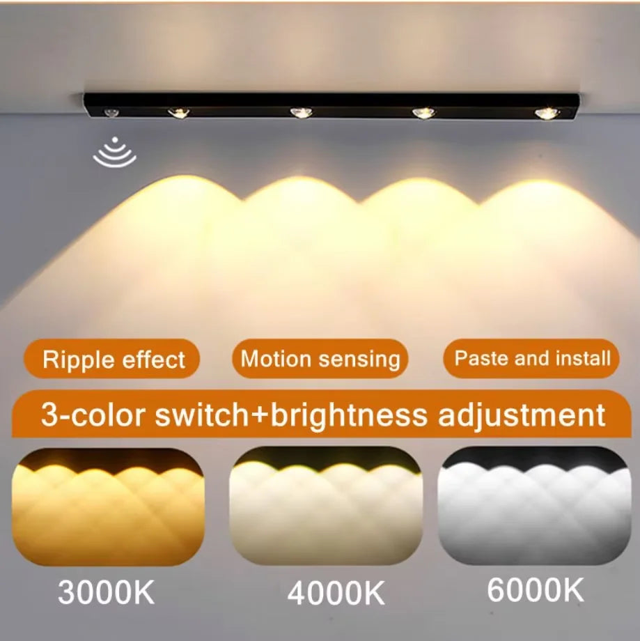 Motion Sensor Tri Color Dimmable LED Night Light USB Rechargeable Lamp for Kitchen Wardrobe Cabinet Lighting 20Cm/30Cm/60Cm Leds