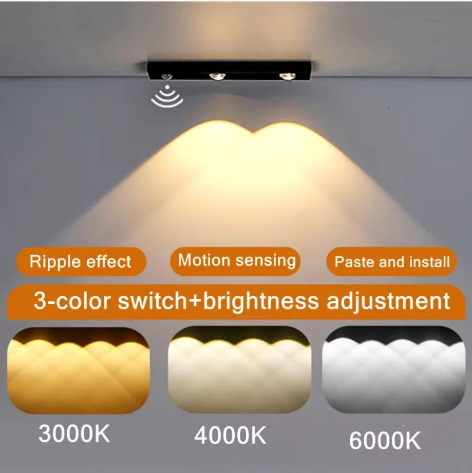 Motion Sensor Tri Color Dimmable LED Night Light USB Rechargeable Lamp for Kitchen Wardrobe Cabinet Lighting 20Cm/30Cm/60Cm Leds