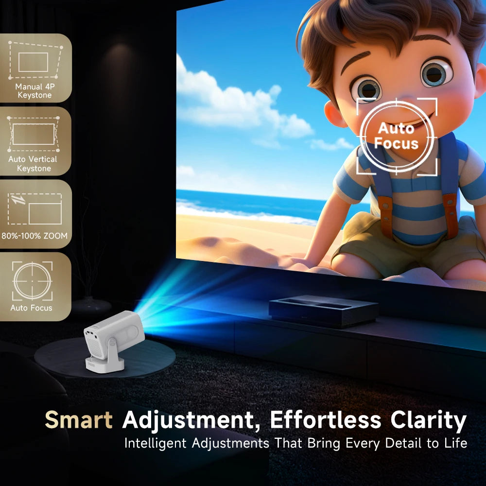 HY310 Mini Projector Auto Focus 4K Native 1080P 330ANSI Android11 5W Speaker Air Mouse Voice Assistant Upgrated HY300