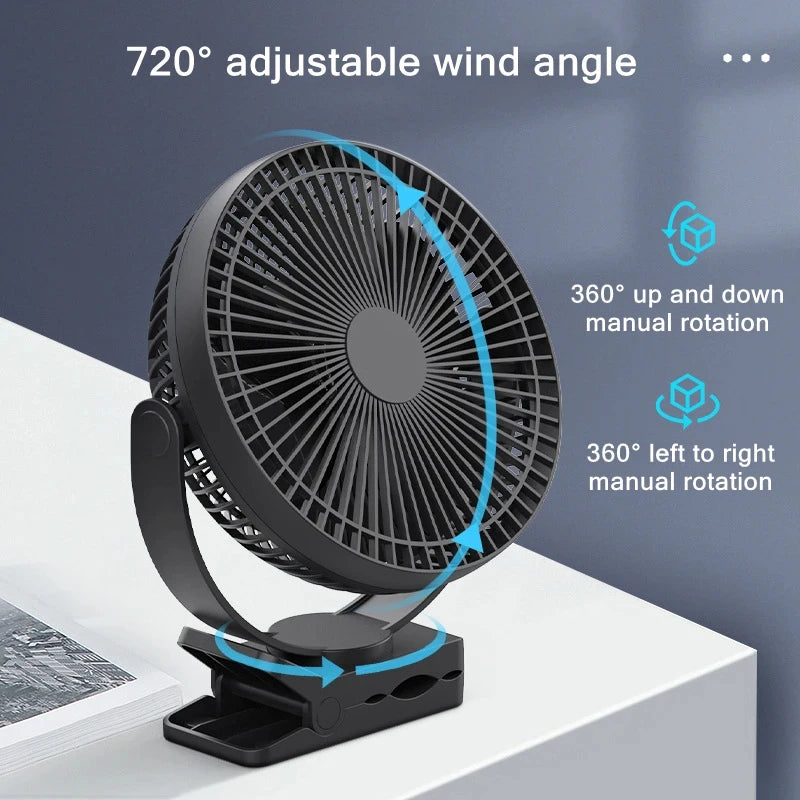 USB Charging Home Room Table Wireless Electric Fan 10000Mah Battery Outdoor Travel Portable Clip Ceiling Fan 4 Speed Adjusted