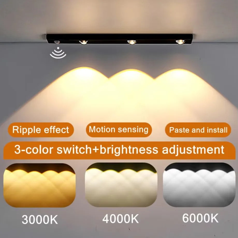Motion Sensor Tri Color Dimmable LED Night Light USB Rechargeable Lamp for Kitchen Wardrobe Cabinet Lighting 20Cm/30Cm/60Cm Leds