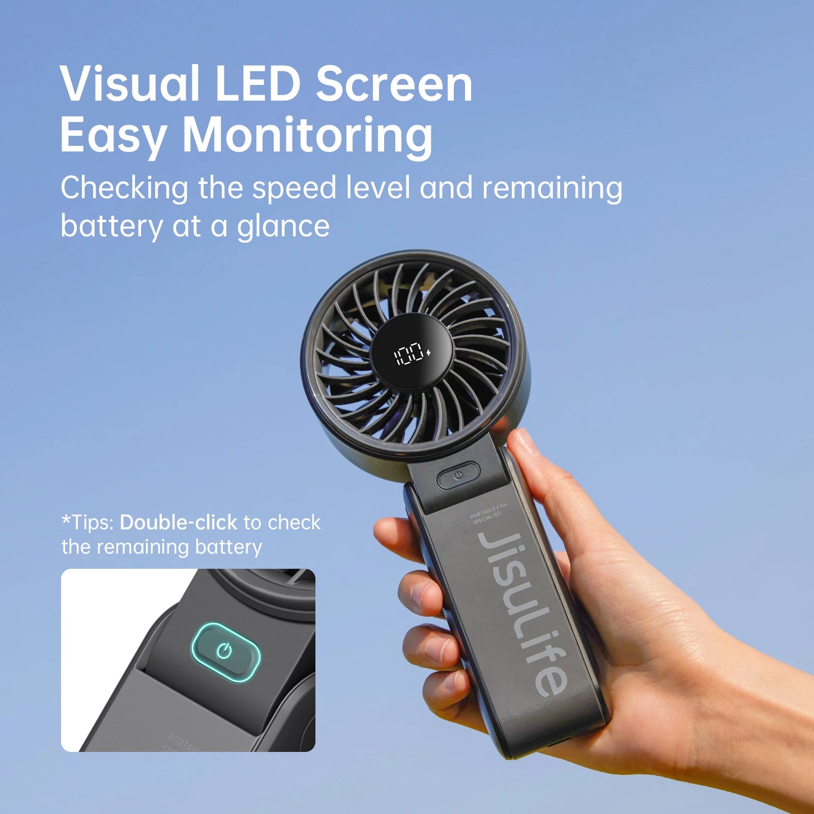 Portable Handheld Fan with LED Display,5 Speeds,5000Mah,150°Folded,3-In-1 Hand/Desk/Neck Multifunction Personal Fan