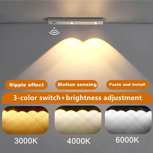 Motion Sensor Tri Color Dimmable LED Night Light USB Rechargeable Lamp for Kitchen Wardrobe Cabinet Lighting 20Cm/30Cm/60Cm Leds
