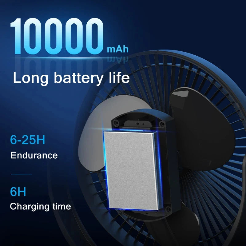 USB Charging Home Room Table Wireless Electric Fan 10000Mah Battery Outdoor Travel Portable Clip Ceiling Fan 4 Speed Adjusted