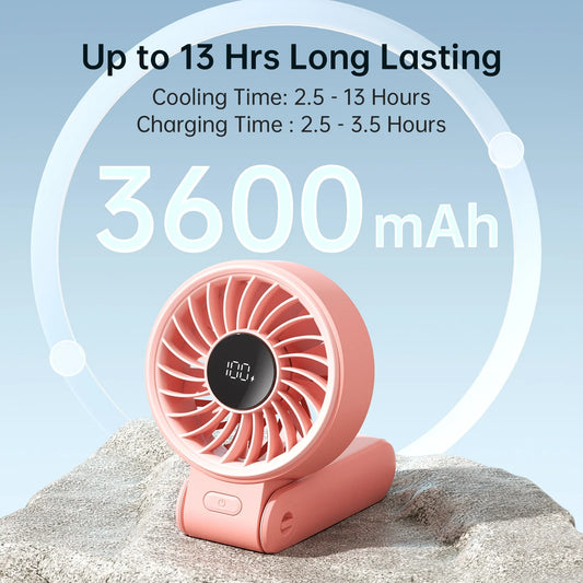 Portable Handheld Fan with LED Display,5 Speeds,5000Mah,150°Folded,3-In-1 Hand/Desk/Neck Multifunction Personal Fan